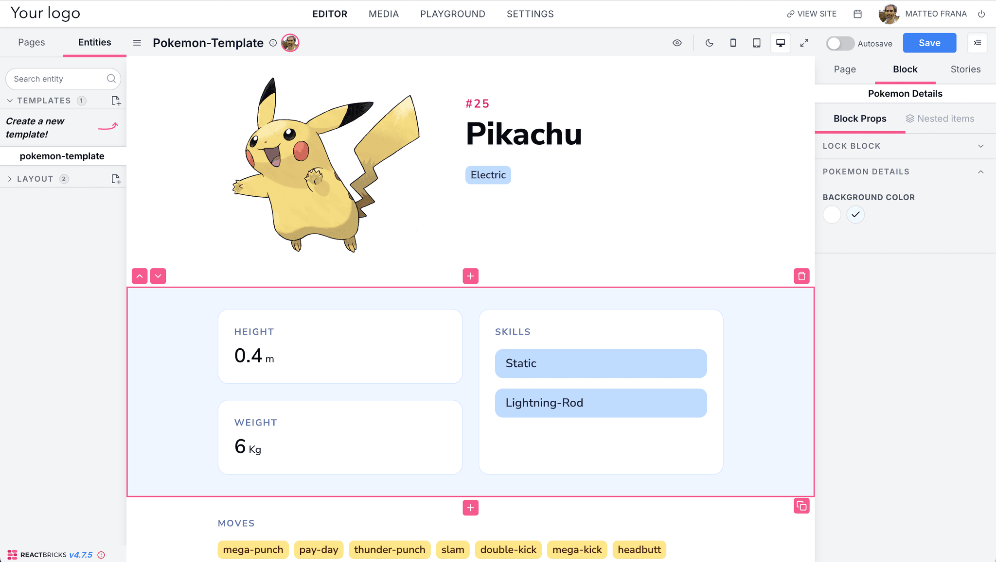 Editing the Pokemon template